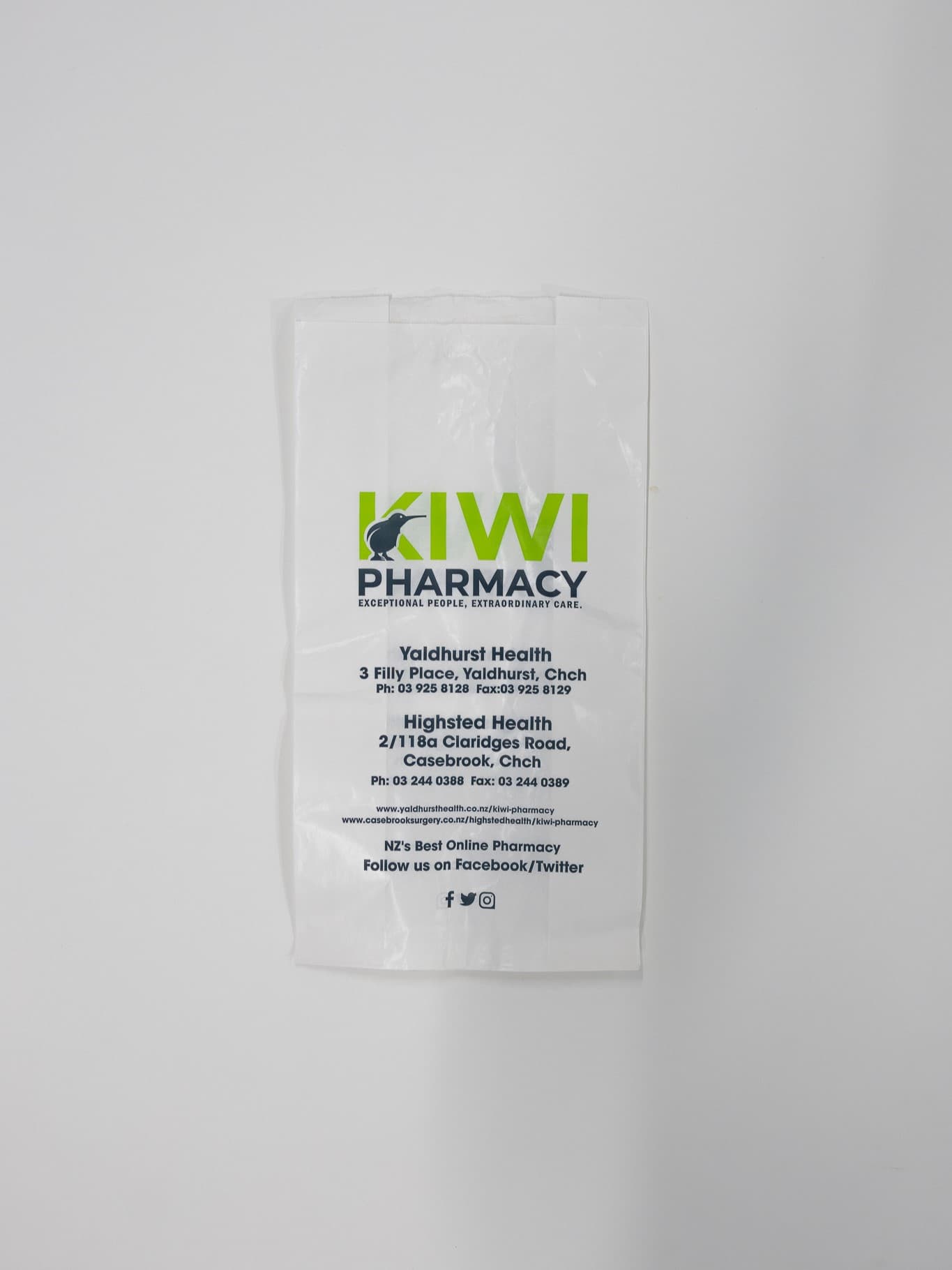 Kiwi Pharmacy SE White Bag 185 x 95 x 350mm 500/pkt