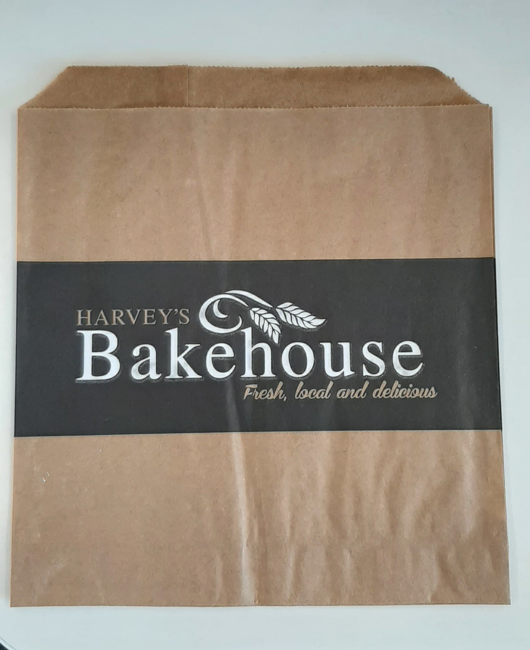 Bag Paper Brown 195x165mm (Small)-Printed Harveys Bakehouse